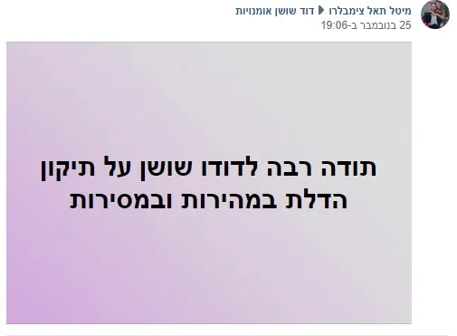 צילום מסך של המלצה מאת מיטל תאל צימבלר